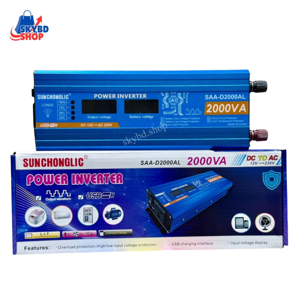 Sunchonglic Digital 2000W Solar Power Inverter 12V To 220V
