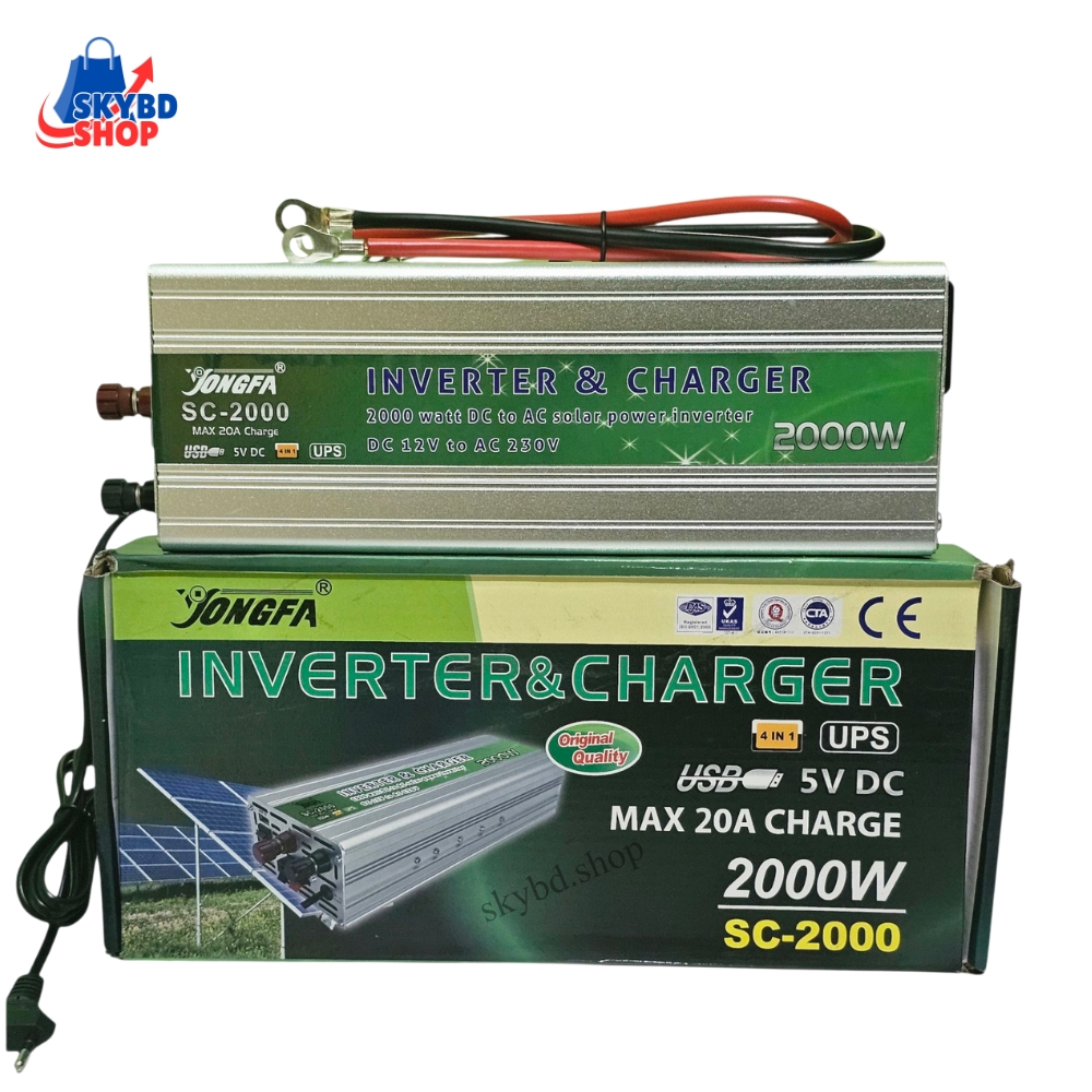 Jongfa 2000W Solar Inverter + 20 Ah Battery Charger USB with Auto Cut Off UPS (4 in 1)